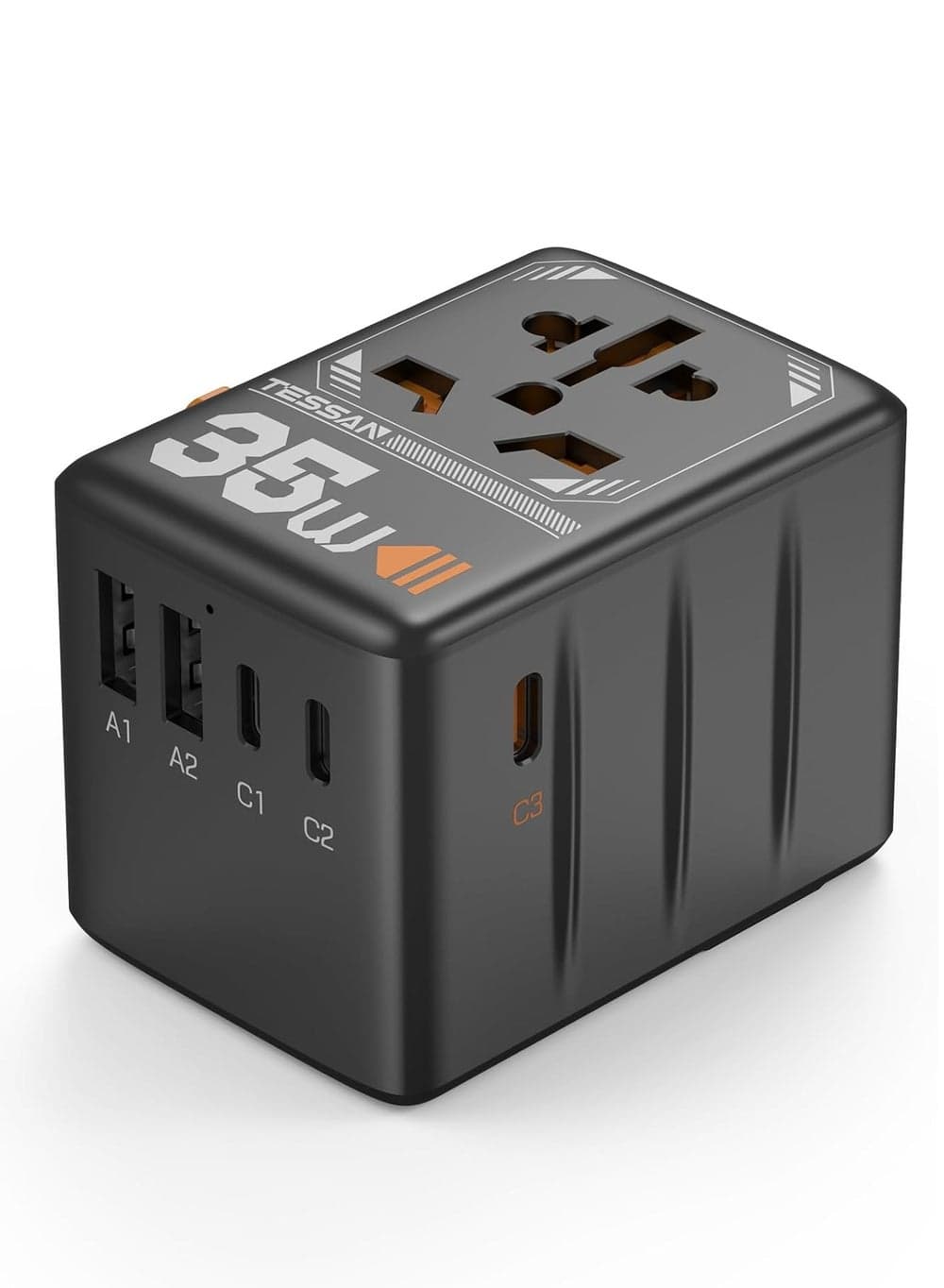 6-in-1 Universal Travel Adapter, 35W with 5 USB Ports