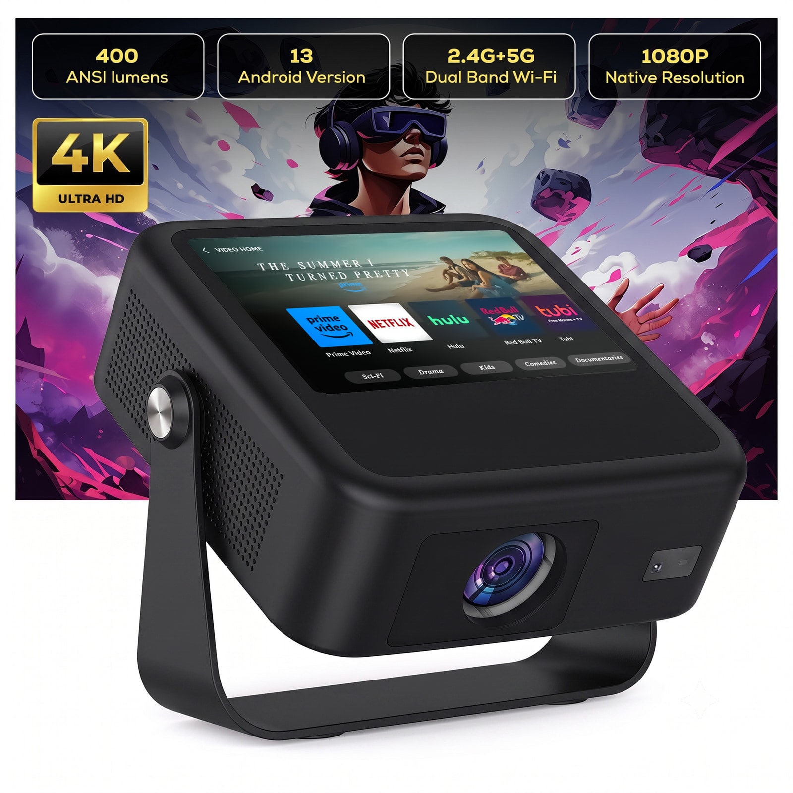 KA53 Smart Projector with 7-Inch Touch Screen