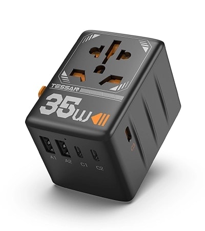 TESSAN 35W Universal Travel Adapter with USB-C, Black