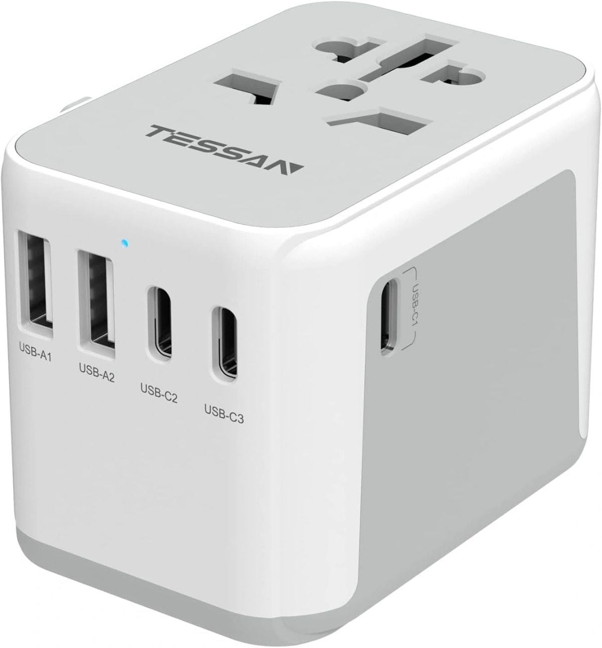 TESSAN Universal Travel Adapter with 3 USB-C & 2 USB-A, White