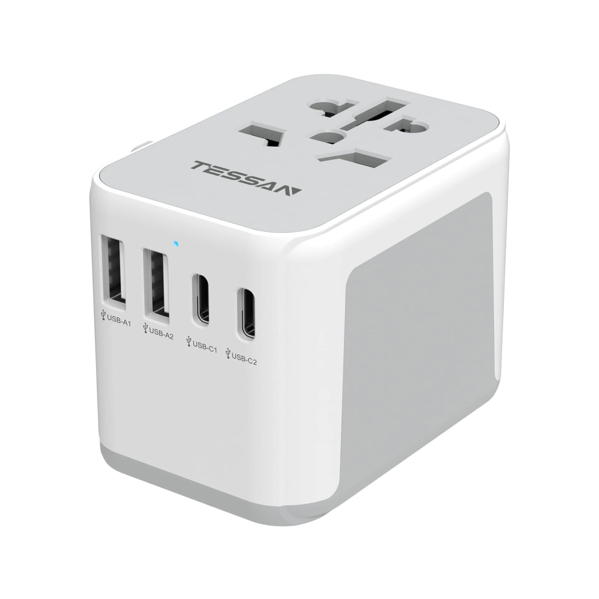TESSAN Universal Travel Adapter with 2 USB-C & 2 USB-A, White