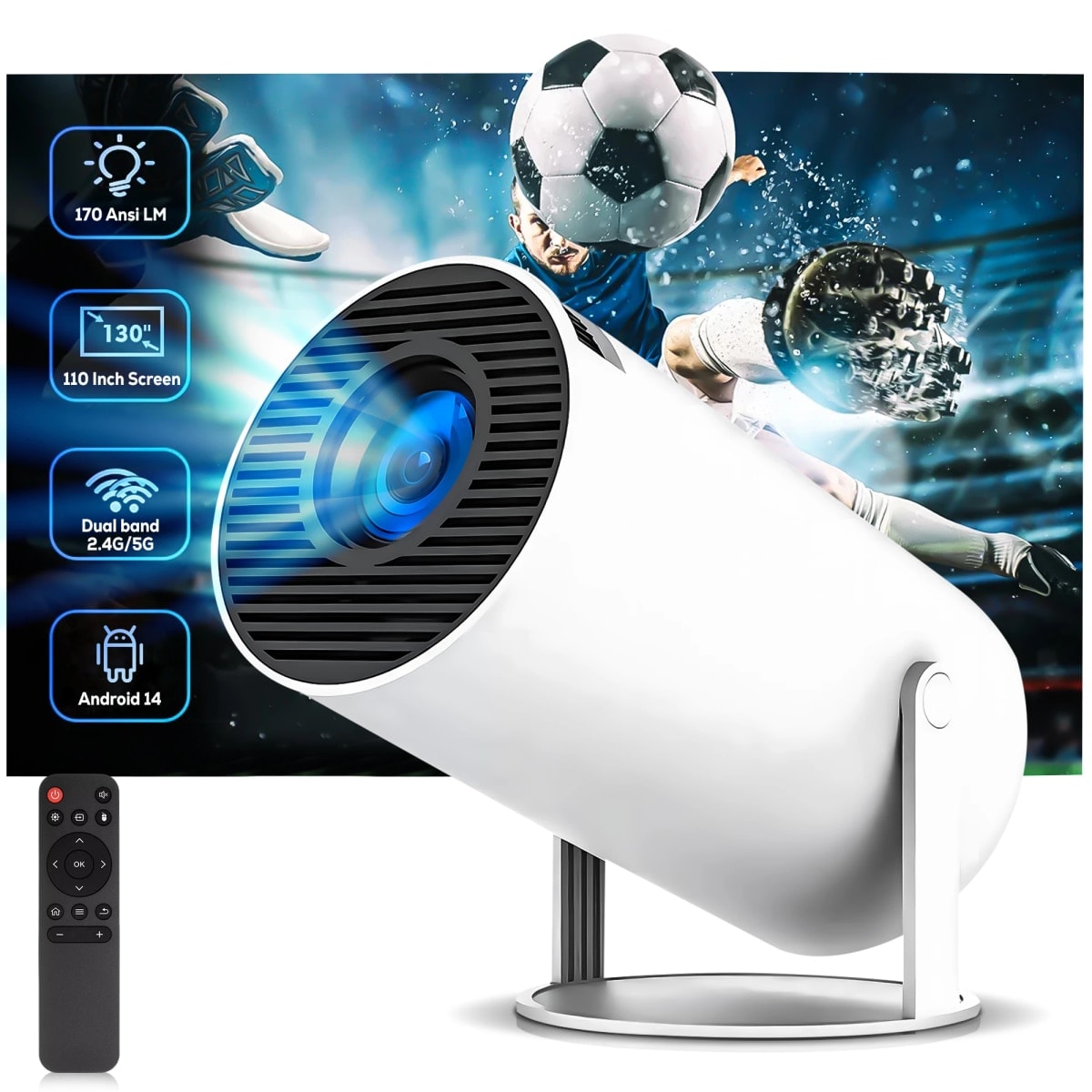 HY300 Pro+ Smart Projector | Android 14, Native 720P & Wi-Fi 6