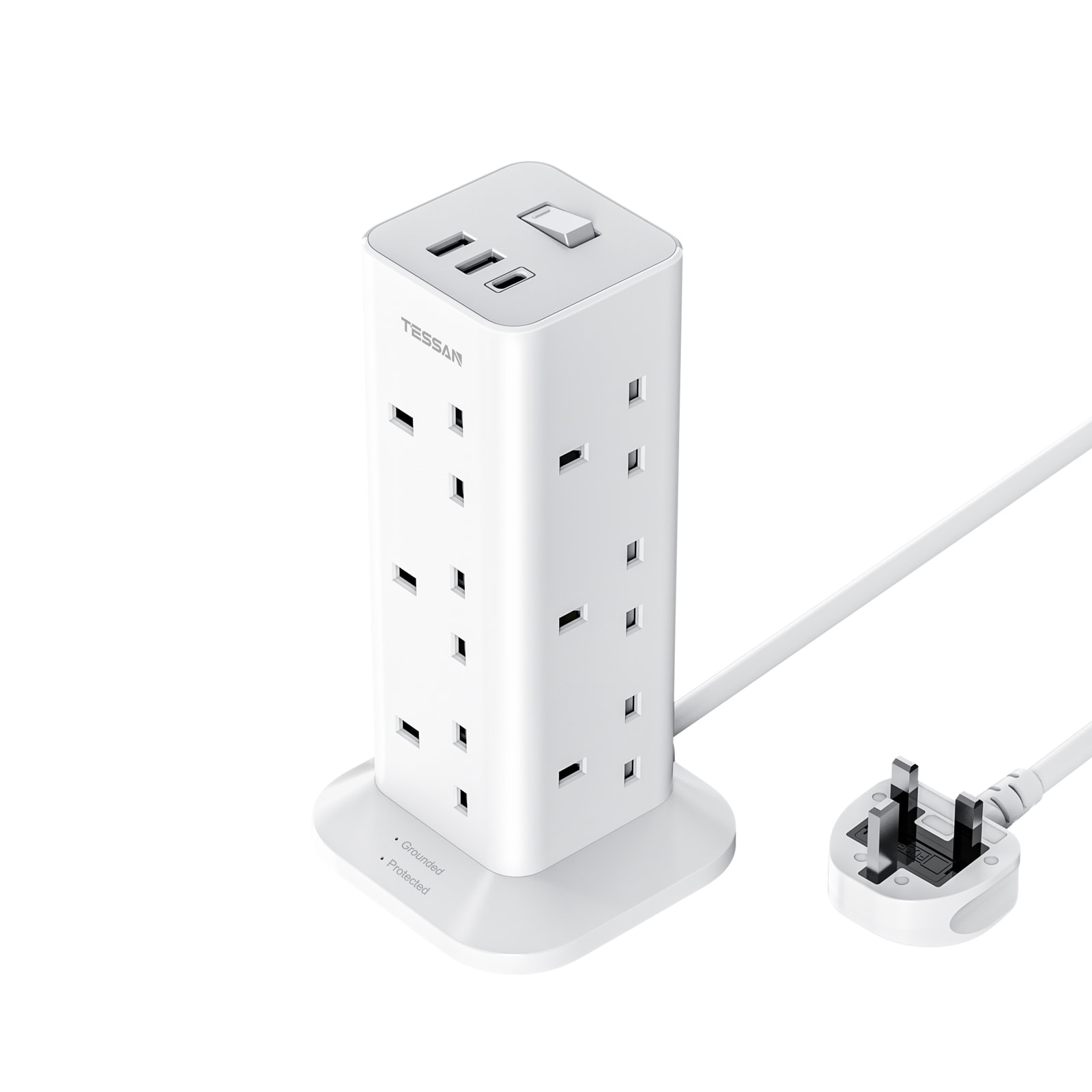 15-in-1 Tower Extension Lead 3M, 12-Way with USB-C