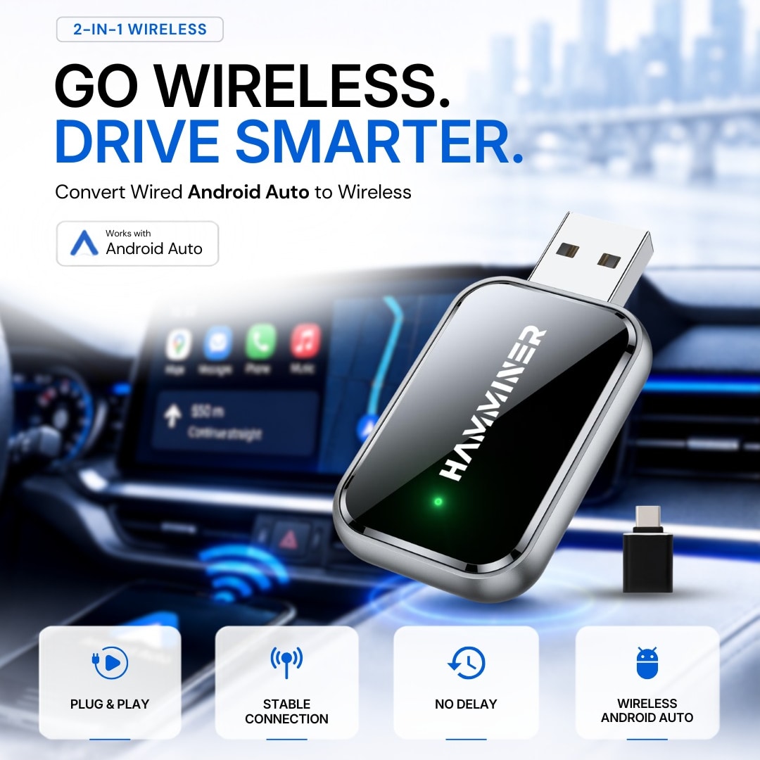 HAMMINER's 2-in-1 Wireless Android Auto Adapter.